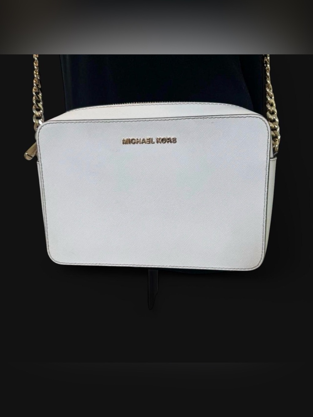 Michael Kors White Leather Crossbody with Gold Chain Strap